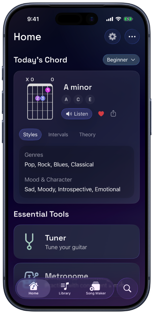 Guitar Wiz home screen on iPhone